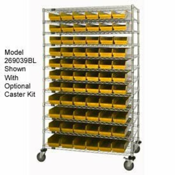 Global Industrial Chrome Wire Shelving with 66 4inH Plastic Shelf Bins Yellow, 48x14x74 269033YL